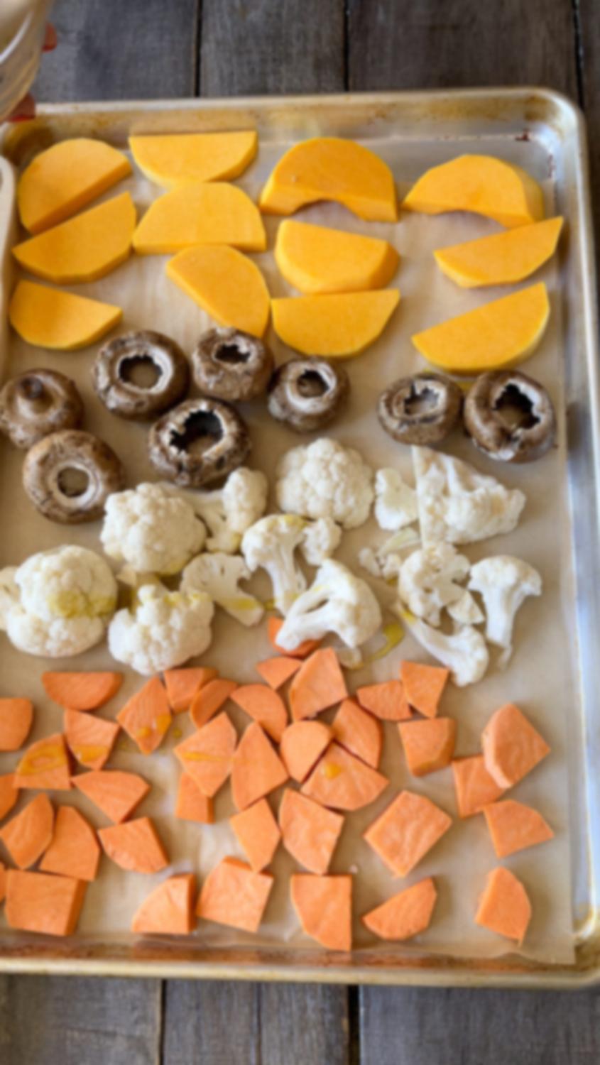 vegetables on a sheet tray